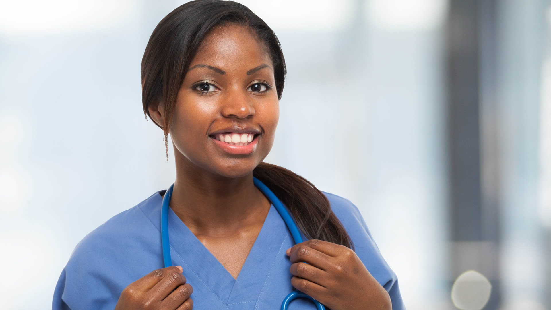 A female student intern at a hospital